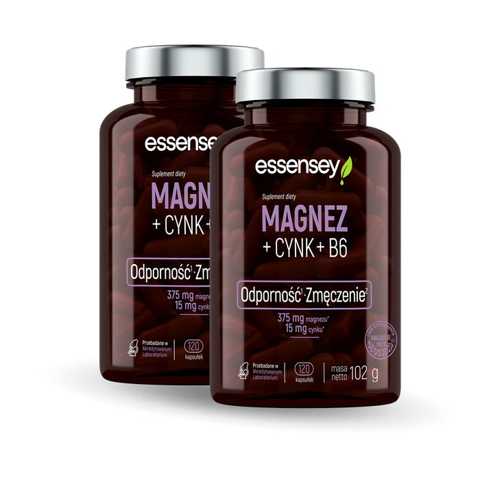 Essensey Magnez + Cynk + B6 120kaps. + 120kaps. (2-ga szt. 40% Taniej) Magnez + Cynk + B6 120kaps. + 120kaps. (20% Taniej)