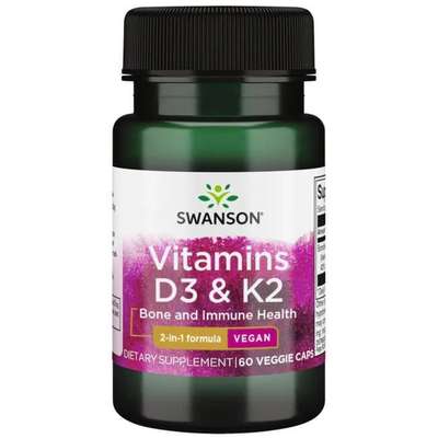Swanson - Vitamin D3 + K2 2000IU & 75mcg 60kaps. - Vitamin D3 + K2 2000IU &75mcg 60kaps.